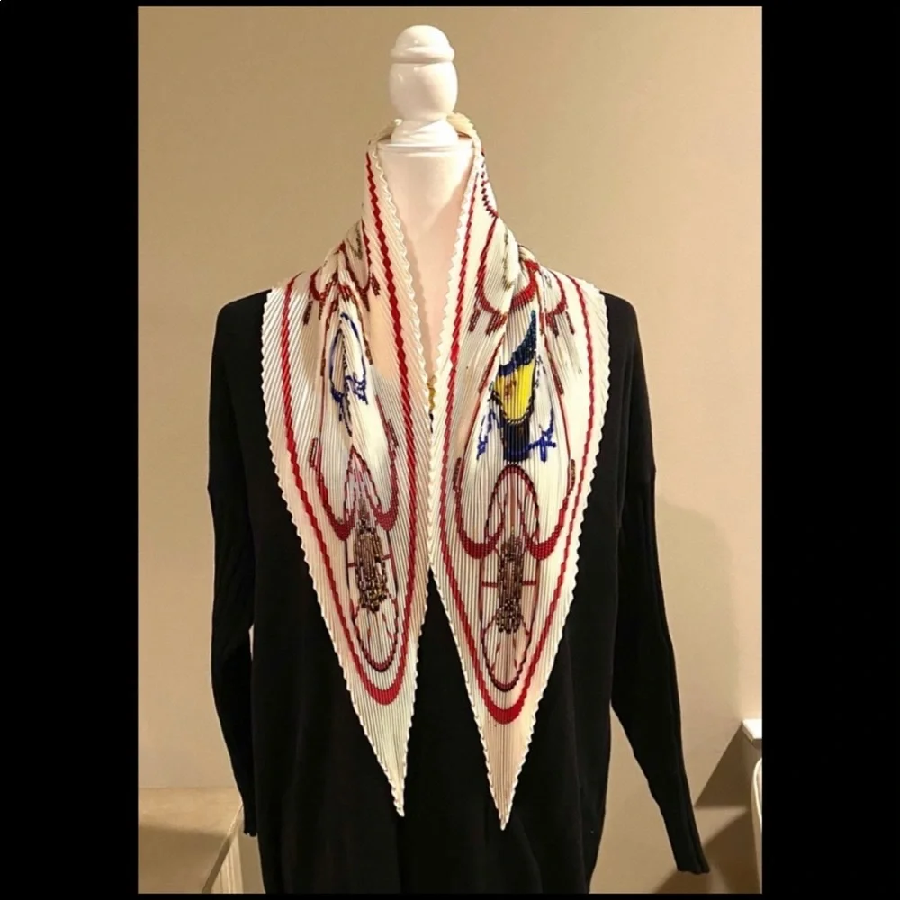 Hermes Silk Scarf - White, Red, Blue, Gold